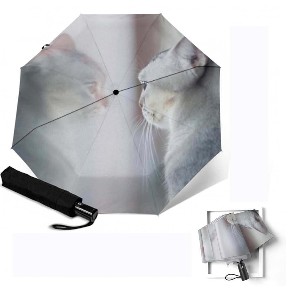 Paraguas de Sol de gato blanco para mujer, protector solar de gatito, 3 Paraguas plegables para niños, Parapluie de Anti-uv