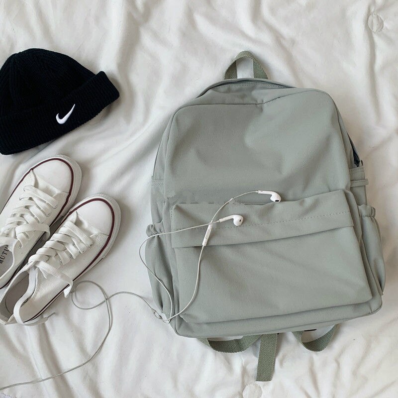 Ryggsäckar kvinnor nylon vattentäta fritidsstudenter harajuku solid dragkedja trend ins all-match mochila stor kapacitet ulzzang: Grön