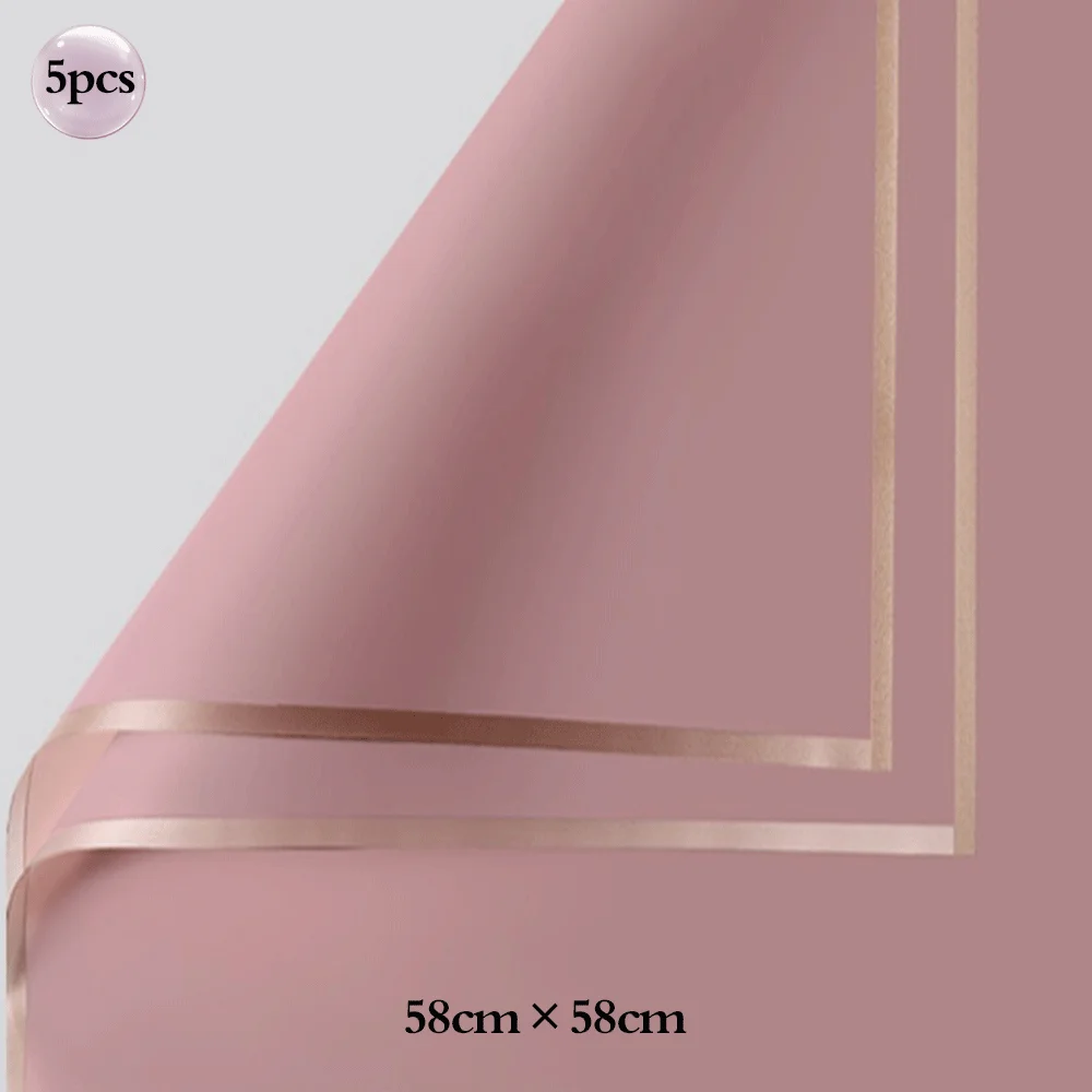 5pcs Bouquet Flower Wrapping Papers Golden Edge Ribbons Korean Paper for Valentine's Day Wedding Birthday Packing Decors