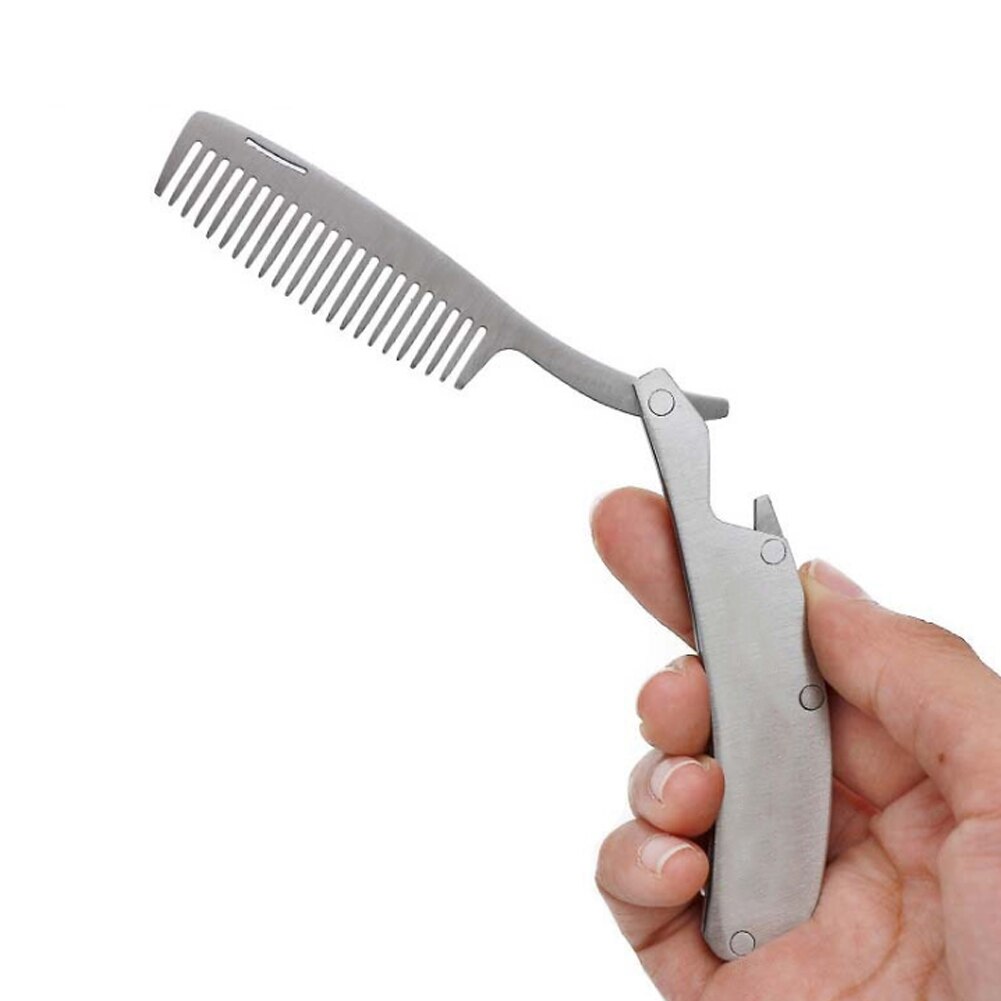 Peine para el pelo de acero inoxidable para hombre, peine plegable portátil para viaje, cabeza de aceite, peines de barba, producto de estilismo