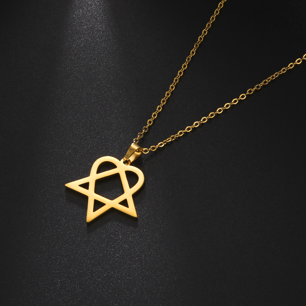 Lucktune-Collar colgante Heartagram estrella Collar de cadena pentagonal de corazón de acero inoxidable para mujeres de joyería de pareja