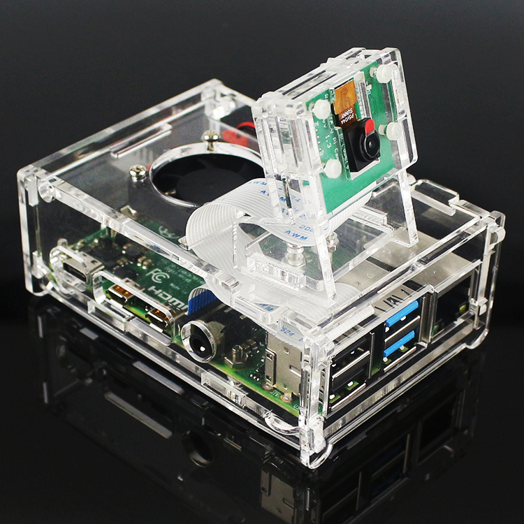 Raspberry Pi 4 B Case Supporting Camera Installation With Heatsinks + Camera Case Holder + Cooling Fan + Acrylic Case+Camera