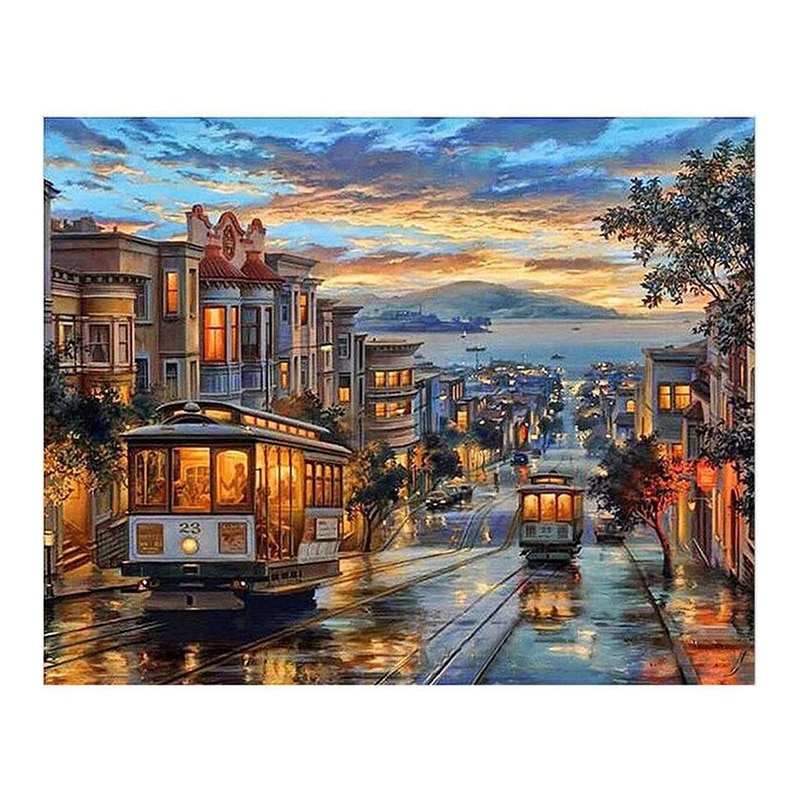 Paint By Numbers Kits for Adult, DIY Canvas Painting for Adults Beginner-Retro Tram