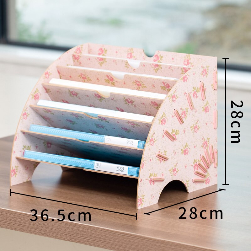 Fan shaped file data shelf office desktop multi layer storage rack Eco-friendly wood home living room organizer: Garden Flowers