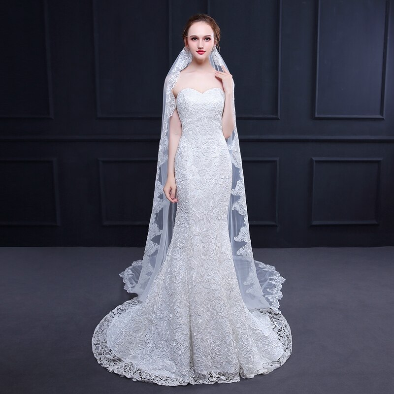 3 Meter Wedding veil with comb Long Lace Edge Bridal Veil with Comb Wedding Accessories Bride Mantilla Wedding Veil