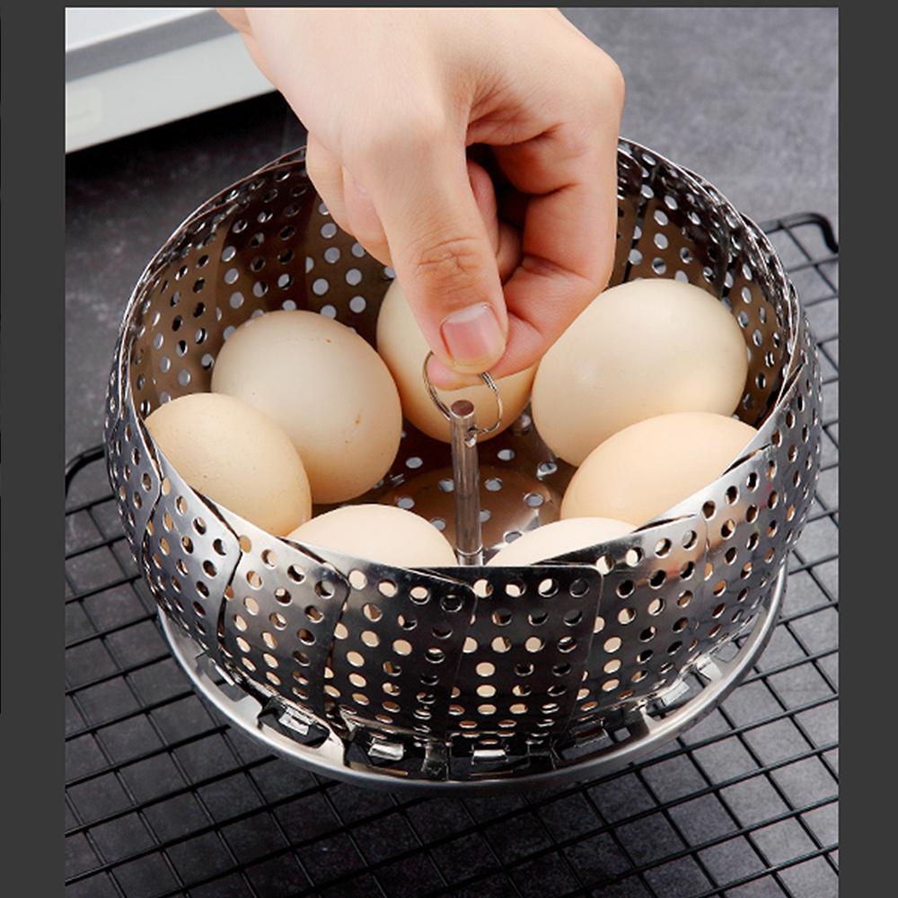 Folding Stainless Steel Steamer Basket Mesh Vegetable Kitchen Fruit Food Dish Steam Rack Expandable Cookware Kitchen Tool