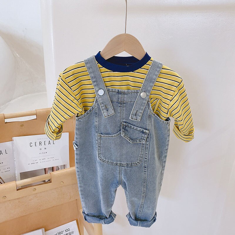 MILANCEL 2021 Spring New Boys Clothes tuta in Denim allentato Casual solido: 12M