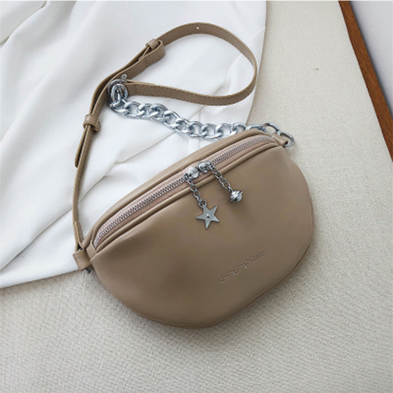 Riñonera de cuero PU con cremallera para mujer, bolso cruzado informal, a la , resistente al agua: Khaki belt bag