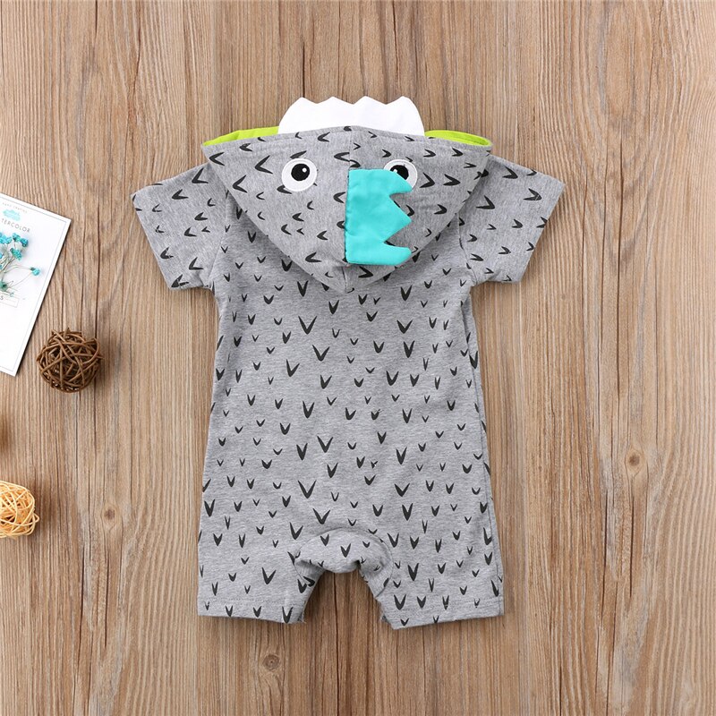 Mignon infantile bébé vêtements bébé garçon filles dessin animé monstre barboteuse combinaison à manches courtes à capuche été tenue vêtements