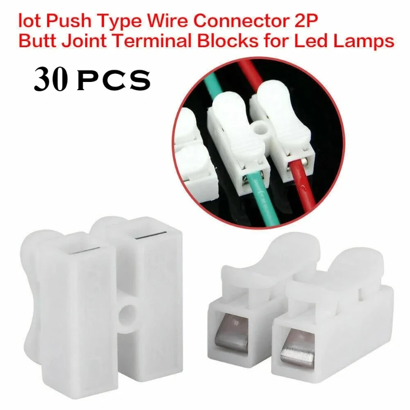 30pcs CH2 Spring Quick Wire Connectors Cable Clamps Terminal Block LED Strip Light Replace Electrical Tapes Cable Clamp Tools