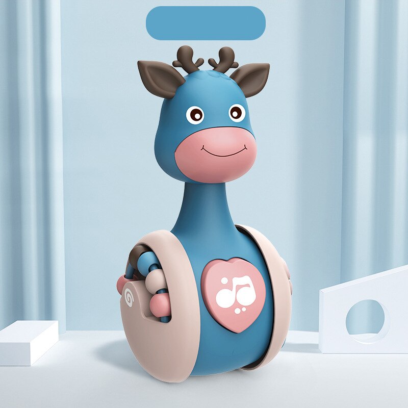 Sliding Deer Baby Tumbler Rattle Learning Education Toys Newborn Teether Infant Hand Bell Mobile Stroller Music Roly-poly Toy: Blue