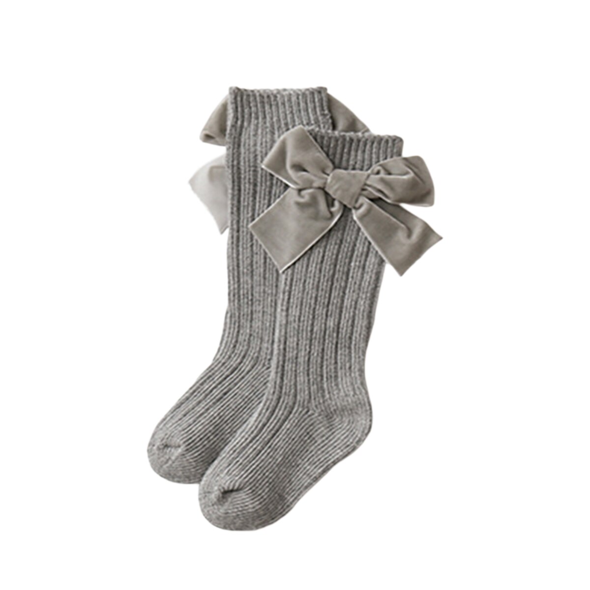 Bebê menina joelho meias altas inverno quente costela malha meias com grande veludo arco meias: Light Gray / 0-1 year