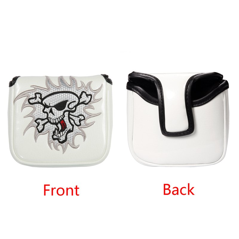 Skull golf putter cover stor klubba golf head cover magnetisk stängning röd vit blå passform för de flesta märken: B
