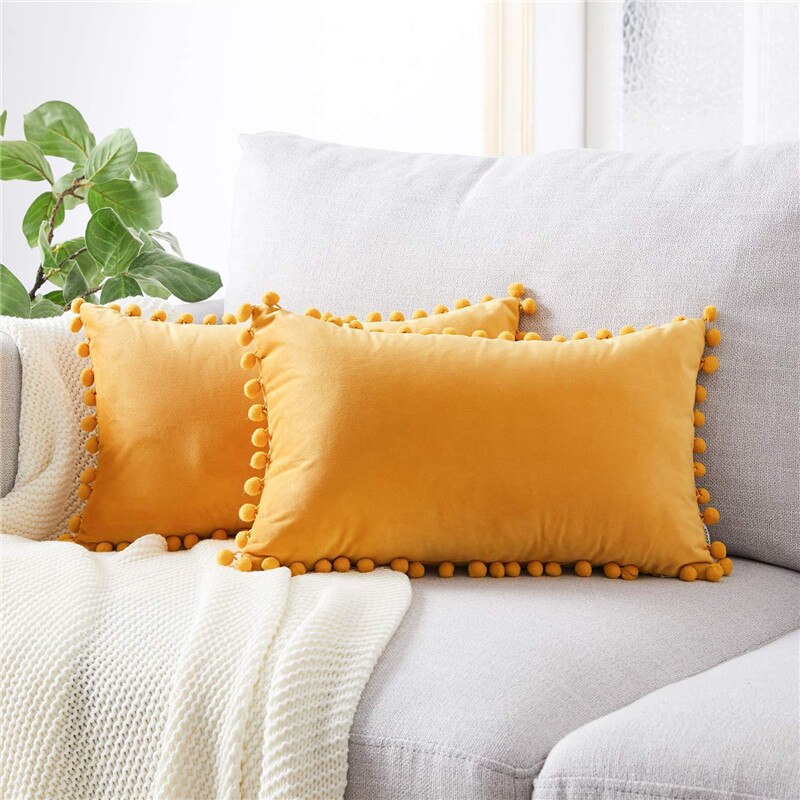 Vihreä sininen harmaa vaaleanpunainen massiivi sametti koriste tyynyliina pehmeä sametti tyynynpäällinen pompom pallo sohvatyynynpäällinen 30 x 50cm