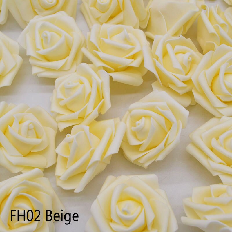 20 stk/parti 6cm blomsterhoved kunstige blomster bryllup dekorationer pe skum roser gør-det-selv blomster scrapbog krans krans boligindretning: Beige  fh02