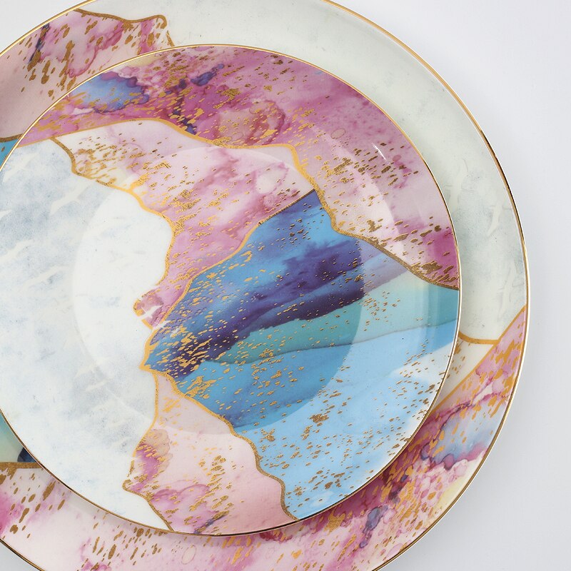 Bone China Dinner Plates 8“ And 10.5” Porcelain Dinnerware Original Creation Dishes and Plates Sets: Style A set