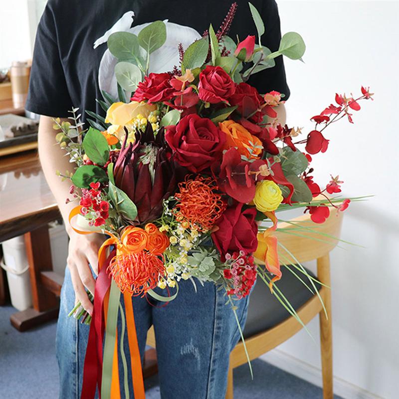 Bryllupsbukett silke brudepikebukett brudebukett kunstige blomster til bryllupsfest: Stil 16
