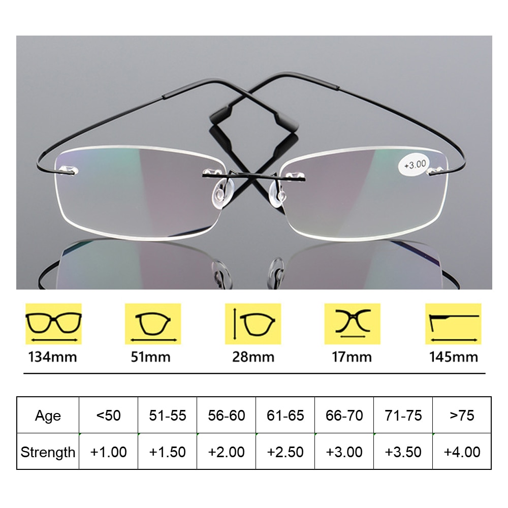 2022 Flexibele Ultralight Randloze Leesbril Geheugen Titanium Magnetische Bril Verziend Brillen Sterkte + 1.0 ~ + 4.0