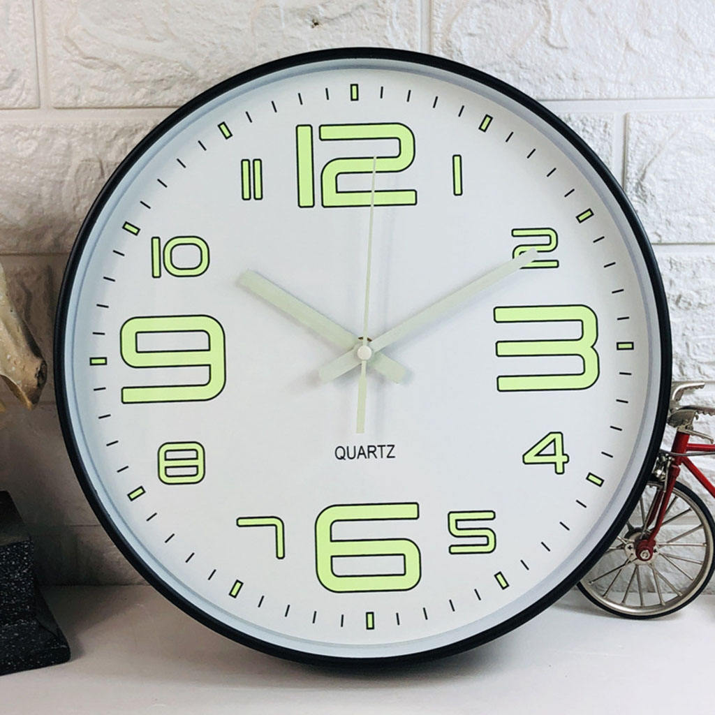 12" Night Light Wall Clock Silent Non-Ticking Arabic Numbers , Easy Install