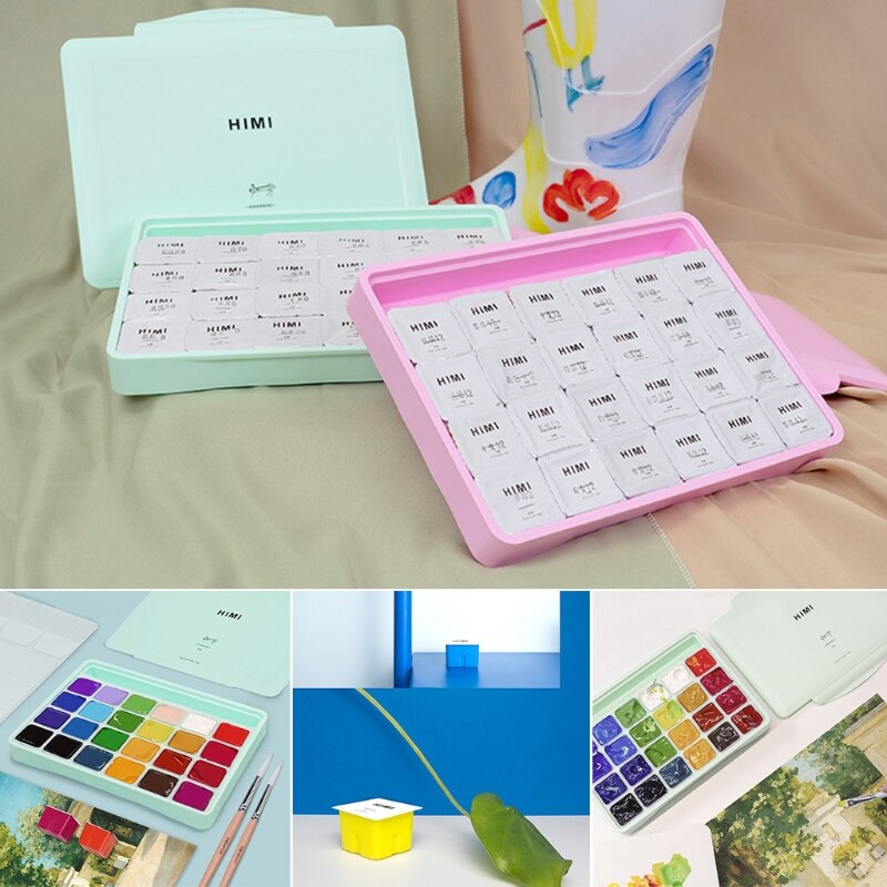 Zestaw farb gwasz 24 żywe kolory nietoksyczny farby z przenośny pojemnik paleta robić malowania na płótnie artysty