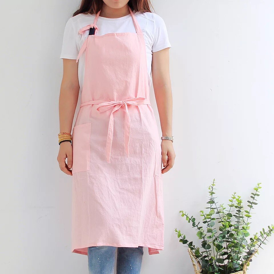 Katoen Linnen Keuken Schort Voor Vrouwen Mouwloze Bloem Winkel Coffeeshop Restaurant Werk Schort Koken Bbq Bakken Bib Schorten: pink