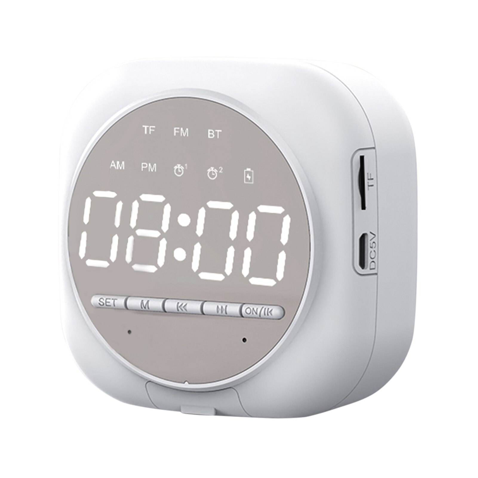 Wekker Bluetooth Luidspreker Nachtlampje Speaker MP3 Speler Mini Led Scherm Spiegel Speakers Kaart Klok Wekker Geluid: White