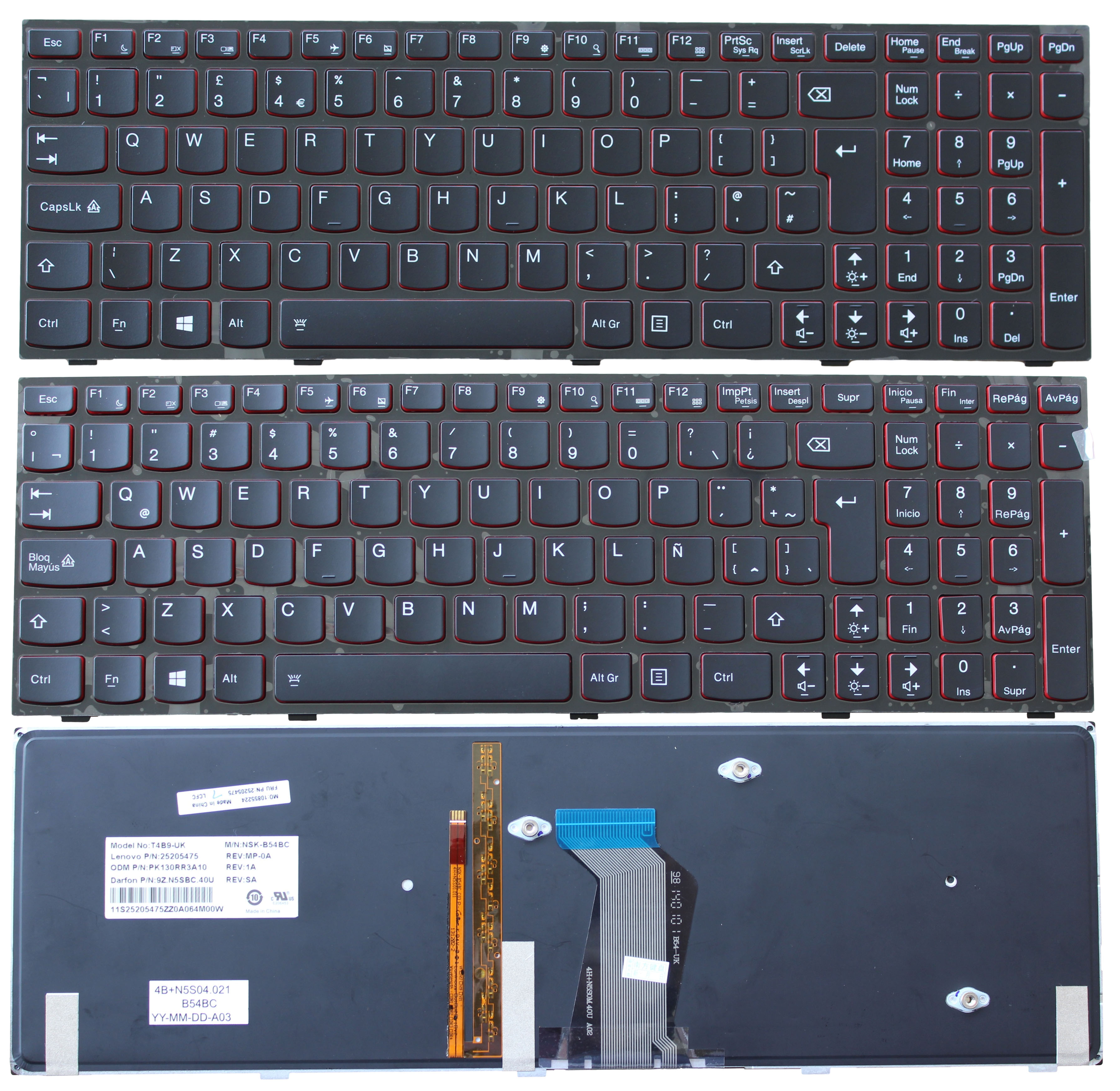 UK/Latin American Spanish Backlit Keyboard for Lenovo Y500 Y500N Y510P