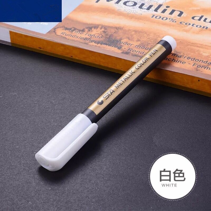 Rotuladores de tinta metálica para la escuela y la Oficina, bolígrafos coloridos y permanentes para pintar, utensilios de escritura escolar de , 1 unidad: White