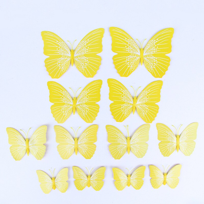 12 stücke Doppel Schicht Einzigen Schicht 3D Schmetterling Zauberstab Aufkleber auf der Zauberstab Heimat Dekor Schmetterling für Dekoration Magnet Kühlschrank aufkleber: Single Schicht Gelb