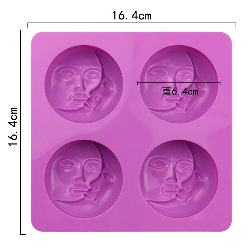 Molde de silicona para jabón de la Luna y el sol, molde de 4 cavidades para jabón facial, para barra casera, fabricación de resina de baño