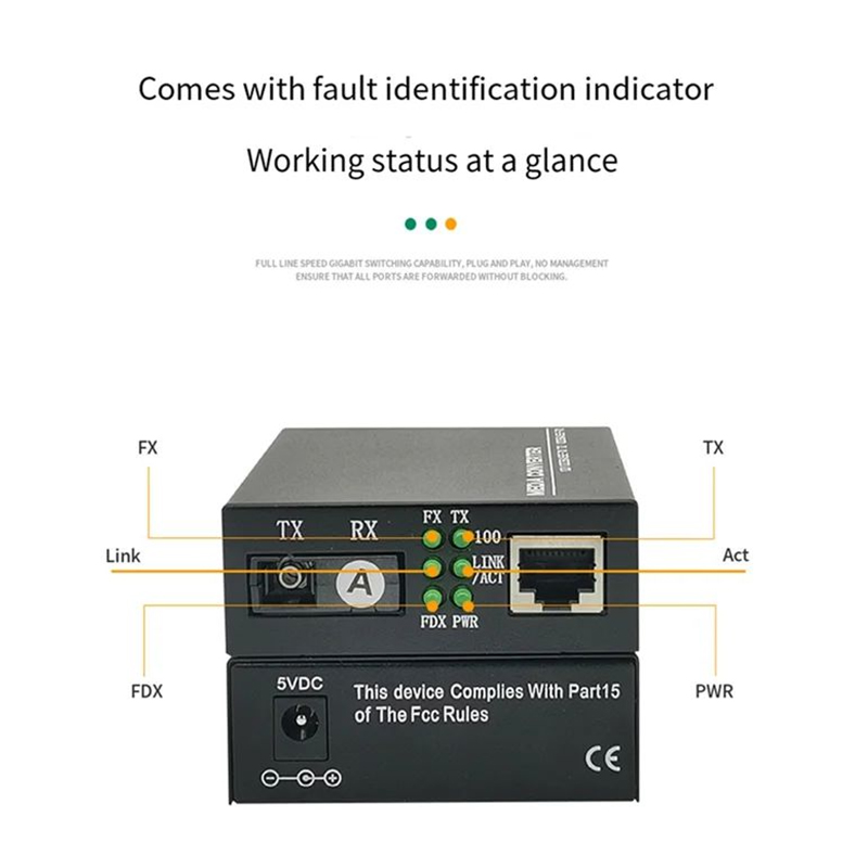 Gigabit Fiber Media Converter SC-poort Ethernet RJ45 Single-Mode Single-Fiber optische mediaconverter met voedingsadapter