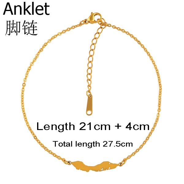 Anniyo 21cm + 4cm /  curacao kort anklet til kvinder piger ankelbånd smykker rustfrit stål  #047521: Guldfarve