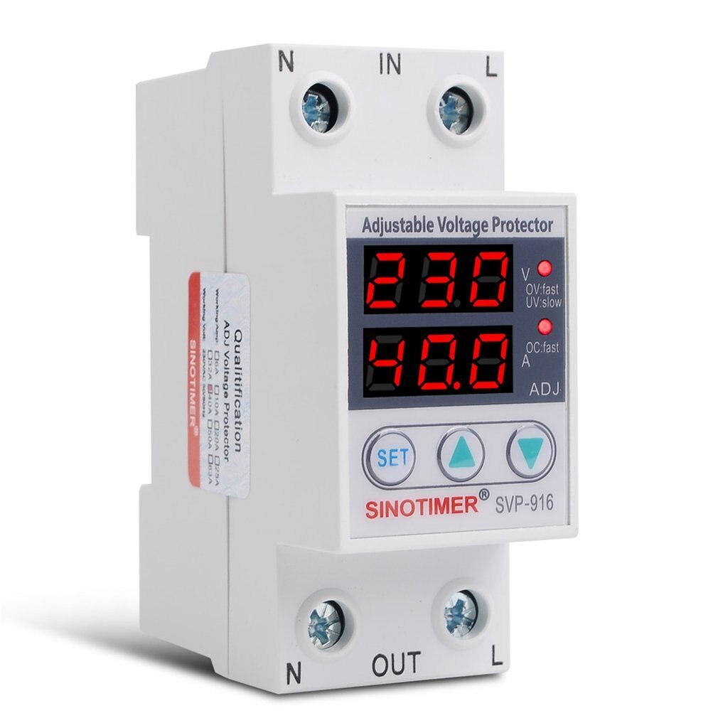 SINOTIMER SVP-916 230V 40A/63A Adjustable Auto-recovery Under/Over Voltage Protector Relay Breaker Protective Device With LED