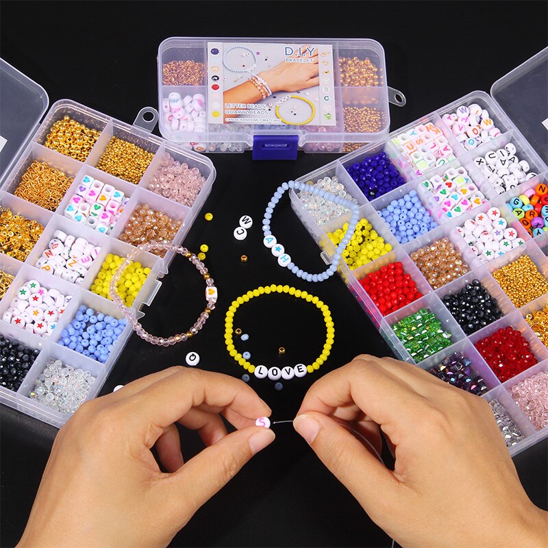 Kristall Glas Facettierte Perlen Kit mit karabinerverschluss Jump Ringe Acryl Brief Perlen für Y2K Böhmen Schmuck Machen Zubehör