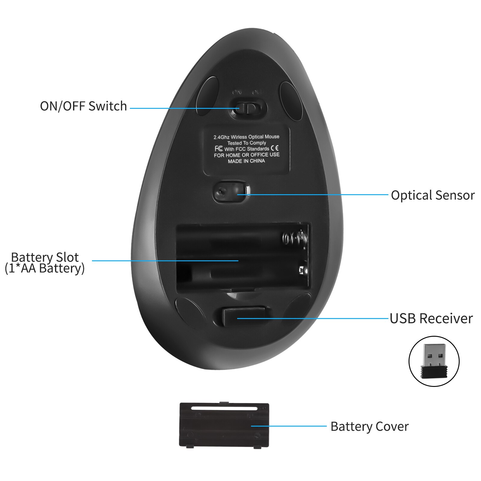 Vertical Wireless Mouse Optical 800/1200/1600 DPI ... – Vicedeal