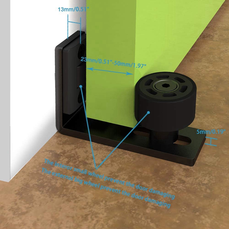 2Pcs Vloer Gids Flush Bodem Schuifdeuren Schuur Deur Vloer Gids Met Verstelbare Roller Muur Mount System Black