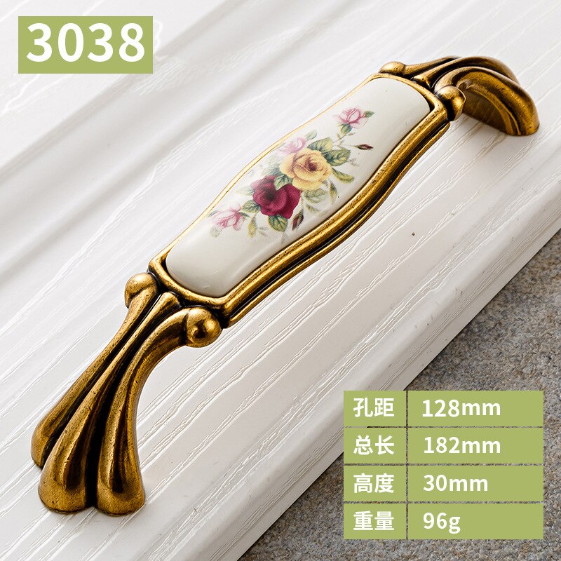 Light Luxury Kitchen Accessories Zinc Alloy Furnitur Handl Knob Flower Carved Yellow Kitchen Cabinet Storage Modern: Z10-128MM