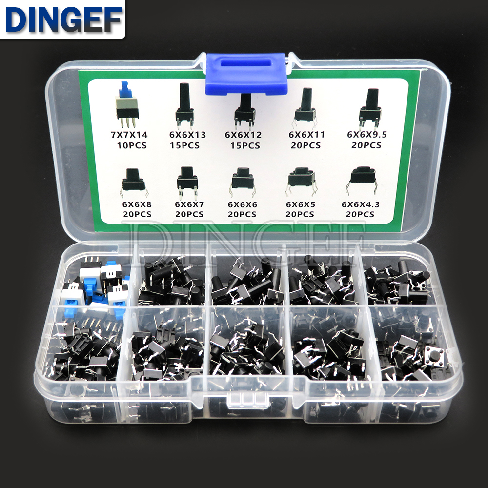 100/180/200 Uds 6x6mm Micro Kit de interruptor táctil 6x6 Mini palanca táctil botón PCB momentáneo 4 pines pulsador ibuw: Lavanda