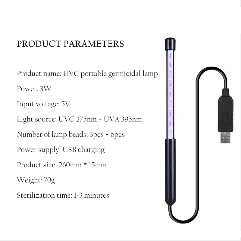 Bærbar led uv-lampe 3+6 leds 275nm 375nm husholdnings uvc led steriliseringslys usb ultraviolet sterilisator uv lys