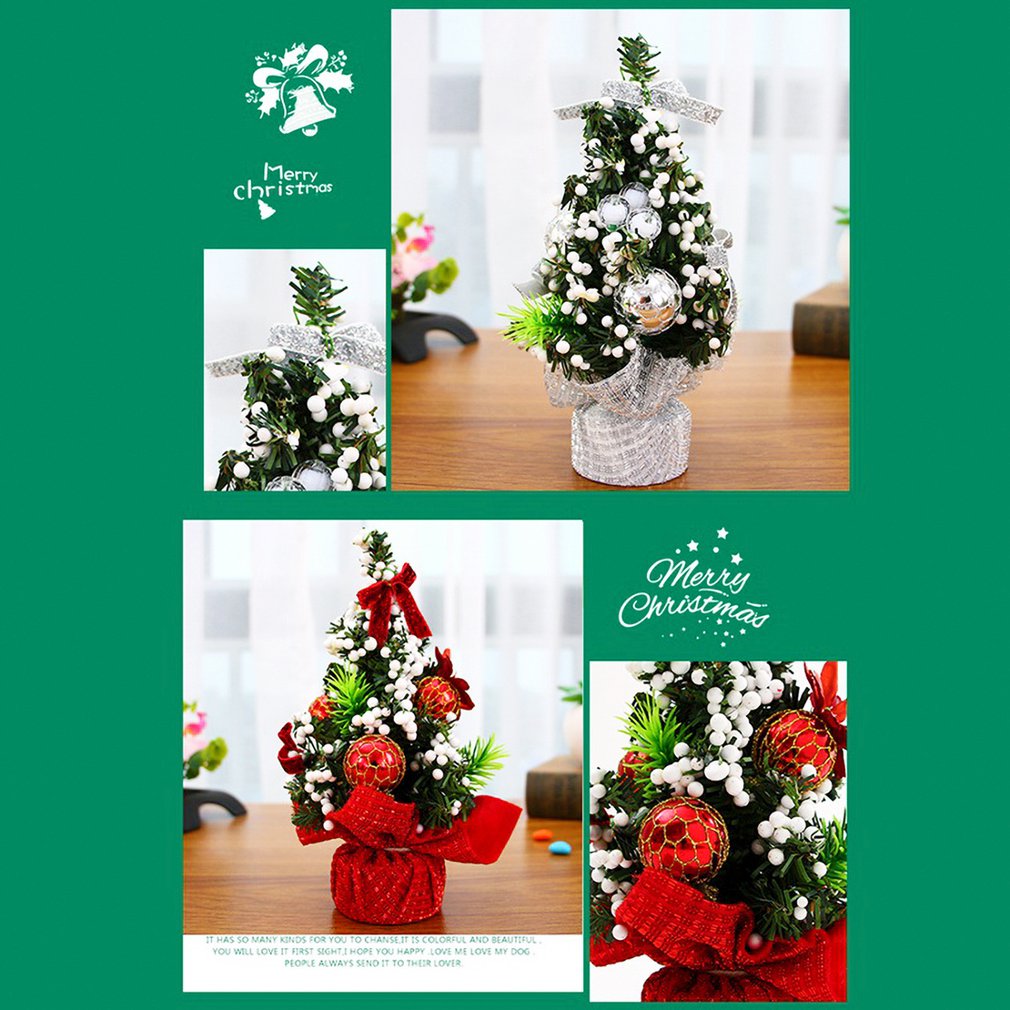 Mini árbol de Navidad Artificial de sobremesa con Lazo de cinta y adornos de bolas, decoraciones para el hogar y la Oficina