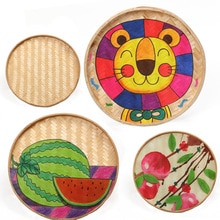 Blank Children's Drawing Bamboo basket Children's Kindergarten Puzzle Art Painting Materials DIY Handmade Painting Round Bamboo