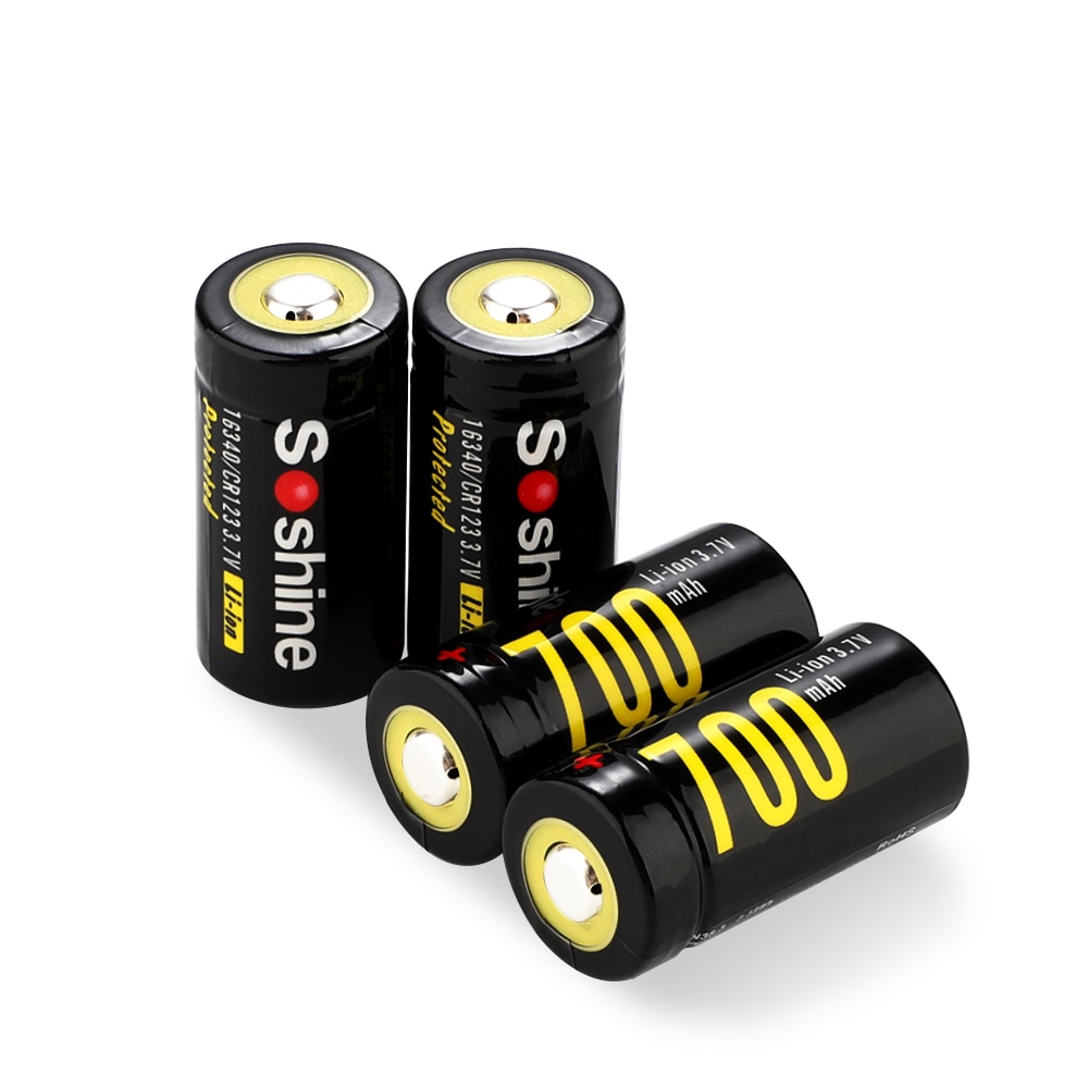 Soshine 700 mah 3.7v li-ion rcr 123 geschützte 16340 wiederaufladbare akkus mit batteriefach: 4 stück batterie