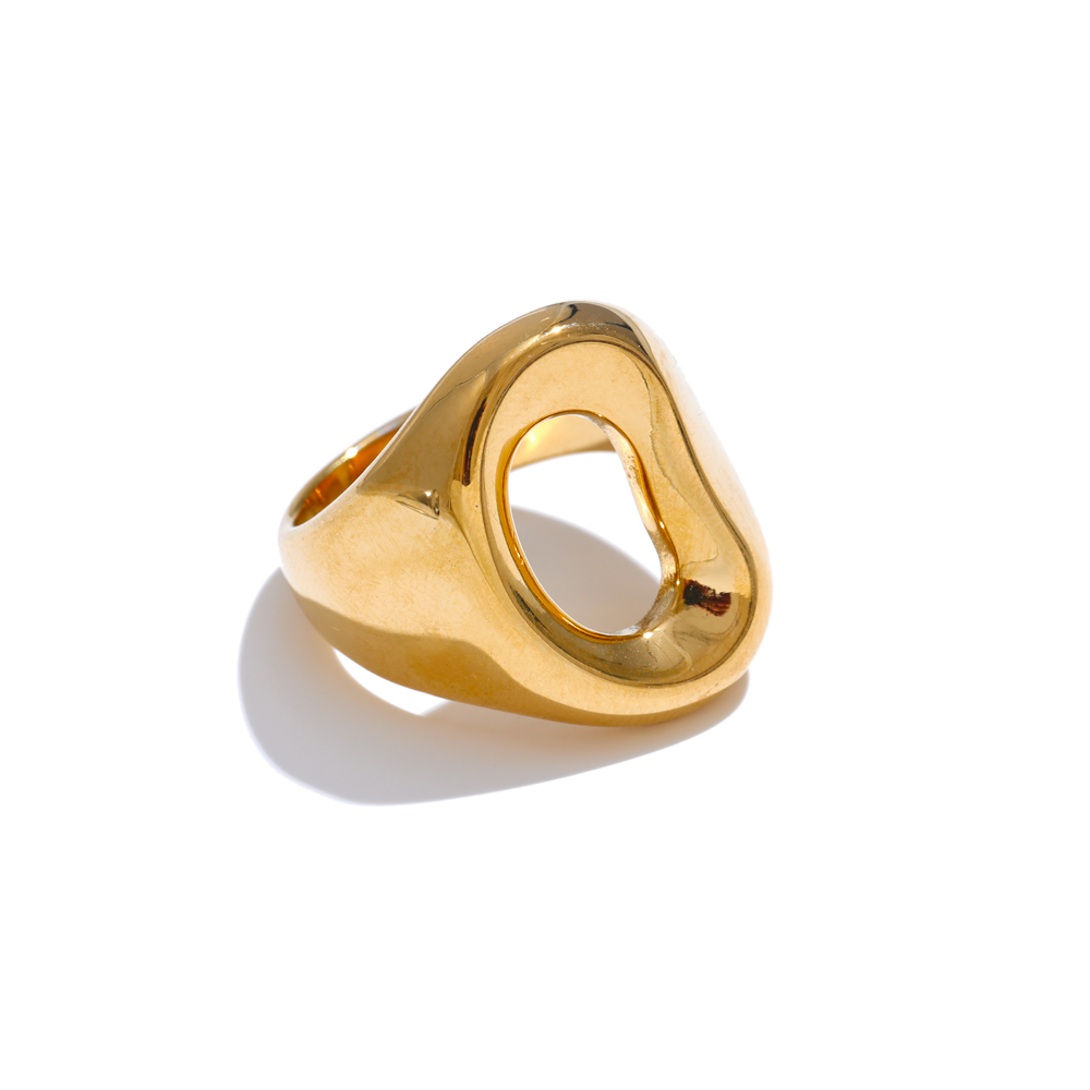 Yhpup Geometrisk Ihålig Ring Rostfritt Stål - Guld / Platina / Svart / Vit: 8 / Vit