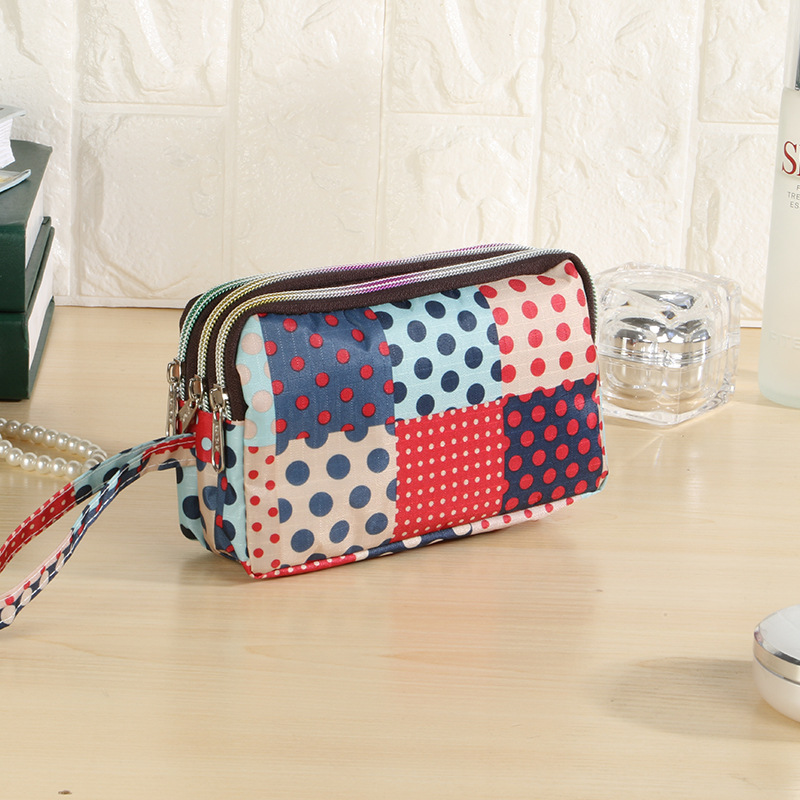 Stijl Hand Prachtige Drie Zip Portemonnee Oxford Doek Draagtas Vrouwen Portemonnee: 123 Dotted PATCH