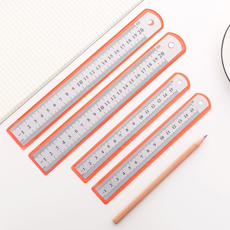 Cute 15CM Straight Metal Ruler Kawaii School Stainless Steel Ruler Parallel Scale Rule For Drawing Drafting Tools Stationery