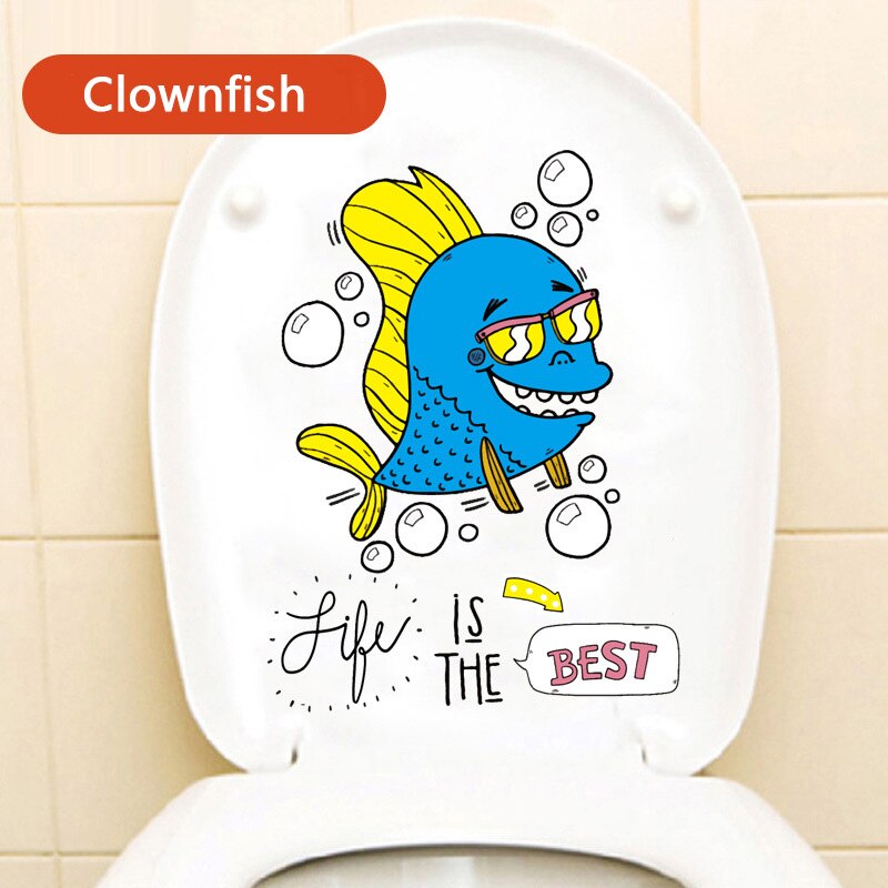 Cartoon wall sticker toilet cover sticker combination crocodile Octopus Clown Fish Wall Sticker children room fridge decoration: Clownfish