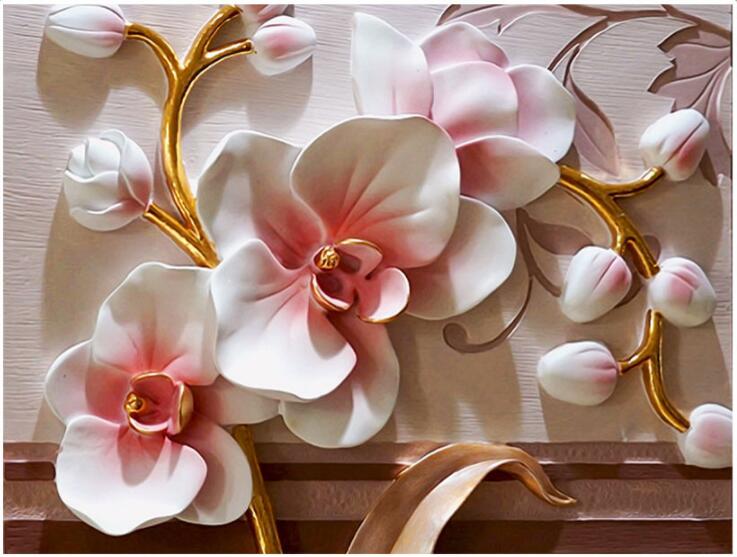 CJSIR 3d papel tapiz murales personalizados sala de estar dormitorio decoración del hogar 3D mariposa orquídea relieve Floral murales de pintura decorativa: Default Title