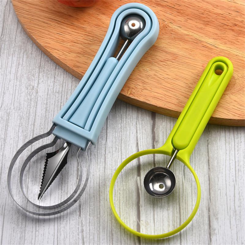 Kitchen Fruit Slicer 4In1 Carving Knife Watermelon Slicer Cutter Scoop Fruit Platter Fruit Dig Pulp Separator Tools Bar Gadgets