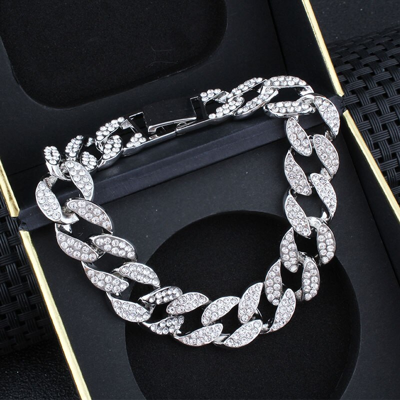 Hip Hop Bling Iced Out Men's Rapper Bracelet Full Rhinestone Pave With Miami Cuban Link Chain Bracelet for Men Jewelry: 15