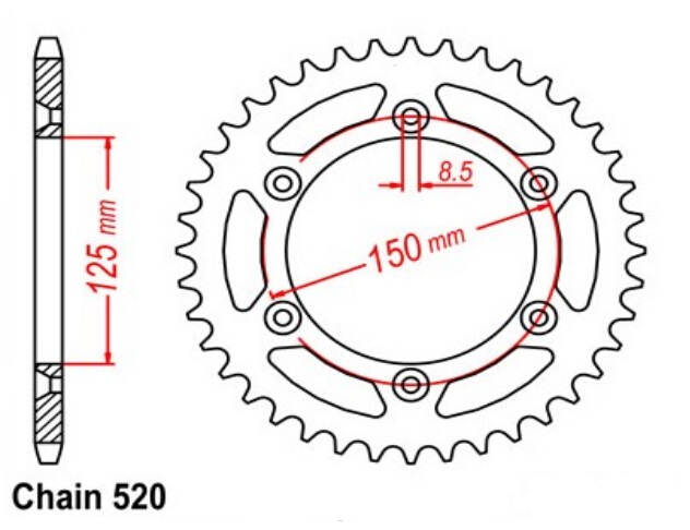 520 chain 38T 40T 42T 44T 45T 48T 50T 52T For Husqvarna 125 150 250 251 300 350 450 501 TC TE TX FS FX FC FE FR 2-Stroke
